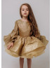 Long Sleeves Gold Glitter Flower Girl Dress